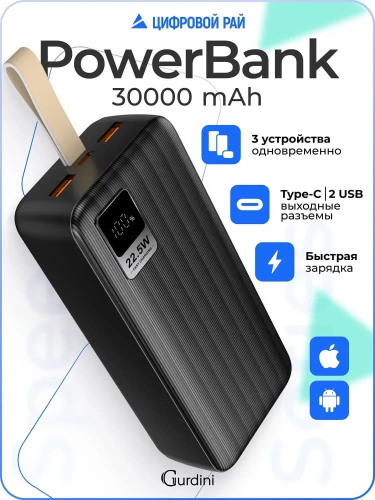 Повербанк 30000 mAh с быстрой зарядкой, внешний аккумулятор Powerbank Speed Series , павербанк с USB и Type-C , пауэрбанк