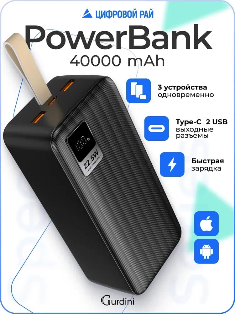 Повербанк 40000 mAh с быстрой зарядкой, внешний аккумулятор Powerbank Speed Series , павербанк с USB и Type-C , пауэрбанк